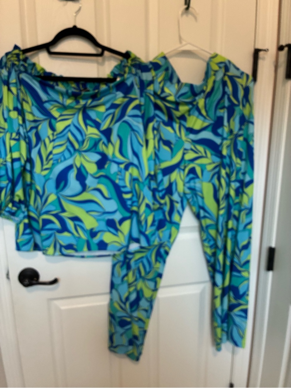 Blue & Lime Leaf Print OutfitSet by Boston Proper. Top Size L, bottom size M
